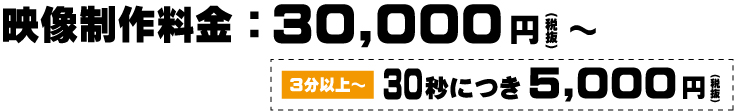 映像制作料金：30,000円から（30秒5,000円（税抜）※3分以上から制作）